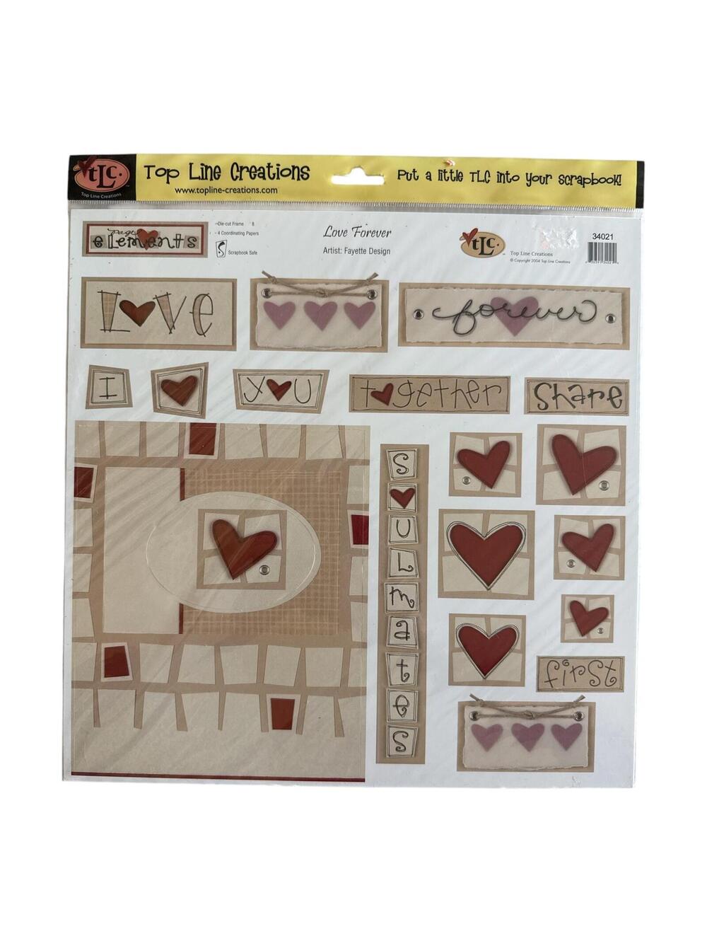 TLC 2004 Love Forever Scrapbook Embellishment Sheet New with Tags